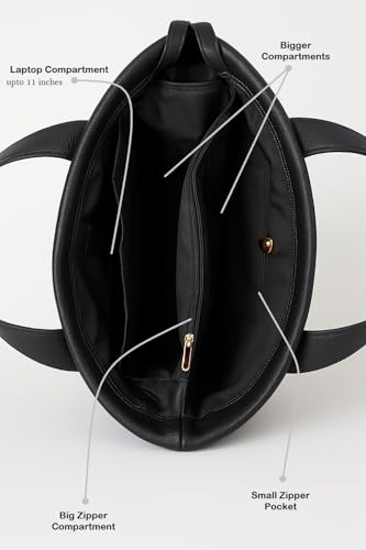Image of Women's Brown Leather Tote Bag for Office | Laptop Handbag with 11 Inch Compartment, Multiple Pockets & Zipper | Large Capacity Work Shoulder Bag for Daily Use & Travel | quality material