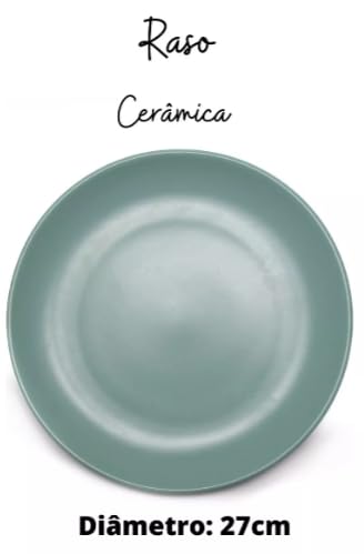 Conjunto com 4 Pratos Raso Cerâmica 27 cm Azul Suculenta