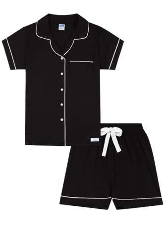 Womens Black Super Soft Short Pyjamas Ladies Nightwear Pj Set (20-22)