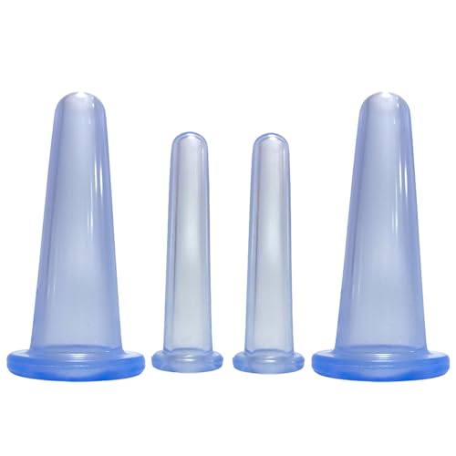 Set of 4 Cupping Glasses, Silicone Cupping Set, Facial Silicone Set, Cupping Glasses, Face Cupping (Blue)