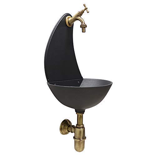 Fonderia Bongiovanni | Fontaine Mural | Model Luna | avec Robinet et Siphon | en Laiton Bruni | pour Jardin | Maison