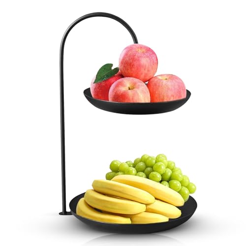 Frutero, Cesta De Fruta De Hierro De 2 Niveles, Soporte Para Servir Cuenco Para Servir Con Estante De Metal, Bandeja Para Servir Frutas Plato De Almacenamiento De Varios Niveles(negro)