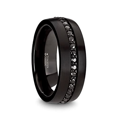 Roy Rose Jewelry Mens Tungsten Black Sapphires Wedding Ring - Brushed Comfort Fit - 8mm Wide - Style Name: Valiant