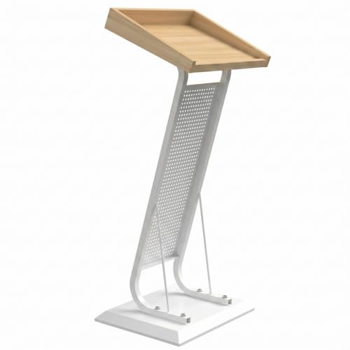 Image of TEKAVO Merito Podium Lectern for Classroom, Auditorium, Office, Church & School | Sleek & Modern Lecture Stand | Ideal for Presentations, Speeches & Events,Mic /Portable Office Conference,White Metal.