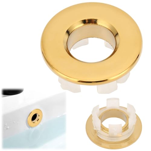 Tissting Copri Troppopieno Lavello, Anello Sostituzione Ottone Dorato per Foro Lavabo Circolare Bagno Cucina con Installazione a Pressione, 3x1.5 cm Accessorio Idraulico Decorativo per Casa Hotel