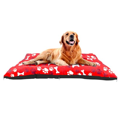Colchonete G para Cachorro Grande, Almofada Removível com Zíper, 80x60cm, Vermelho com Estampa