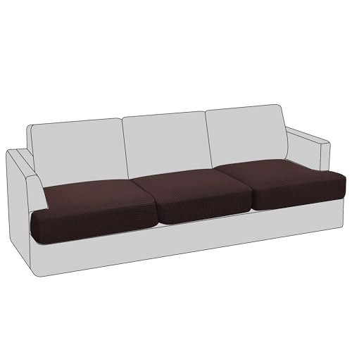 PrinceDeco Stretch T Cushion Sofa Slipcovers 3 Piece,Pets Friendly,Brown