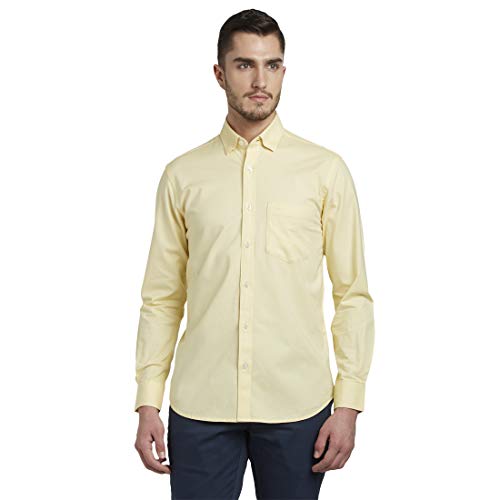 Image of COLOR PLUS Men's Solid Tailored Fit Shirt (CMSS26987-Y3 Medium Yellow