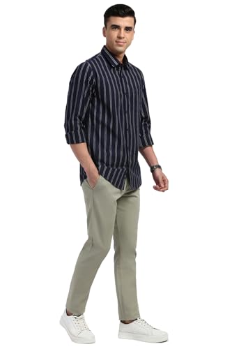 Image of Peter England Men's Cotton Slim Fit Distant Striped Casual Shirt | Full Sleeves, Office Wear