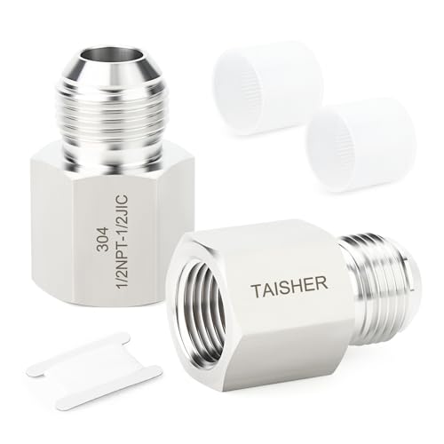 Image of TAISHER 2PCS Forging of 304 Stainless Steel JIC Flare Tube Fittings, 1 /2 inch JIC Male x 1 /2 inch NPT Female, Half Union
