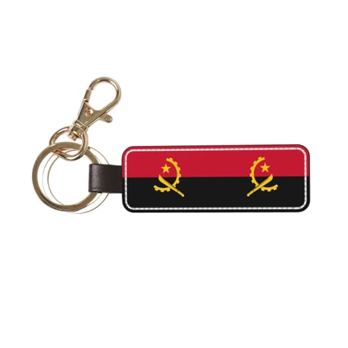 Ninainaid Porte-clés de voiture en cuir véritable avec drapeau de l'Angola - Porte-clés universel pour homme et femme