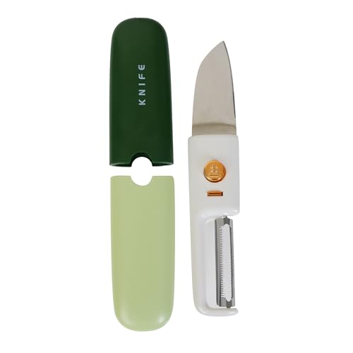 Image of TRUESOLE 2 in 1 Peeler Knife Set - Stainless Steel Foldable Travel Knife with Peeler, Compact & Lightweight, Portable Kitchen Tool for Fruits & Vegetables, Pocket Knife with Case Cover (Green)