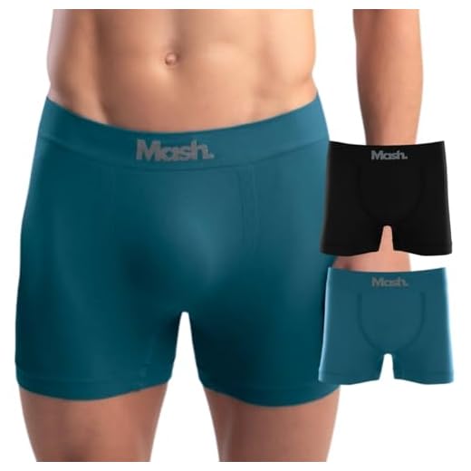 MASH Kit 2 Cueca Boxer Microfibra Poliamida Sem Costura Alongada Secagem Rápida Confortável, 1 Azul Diesel - 1 Preto, P