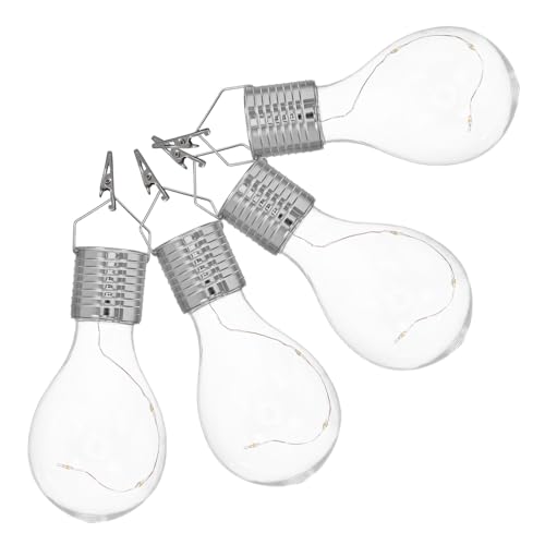 COLLBATH 4 Piezas Lámparas Colgantes Solares LED Transparentes Unidades Luz Cálida para Jardín Exterior y Camping con Cable de Cobre Rotativo y Clip Versátil para Patio