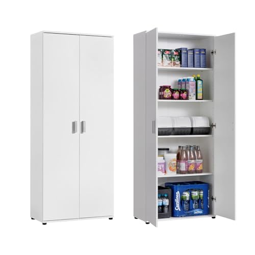 Home Collective Mehrzweckschrank 75cm breit mit 2 Türen 4 Einlegeböden Vielseitiger Haushaltsschrank für Vorräte Putzmittel Akten Universalschrank für Haushalt Flur Büro Keller 75x35x184cm(BxTxH) Weiß