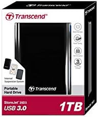 Transcend 1TB Storejet 25D3 USB 3.0 External Portable Hard Drive, Black [TS1TSJ25D3]