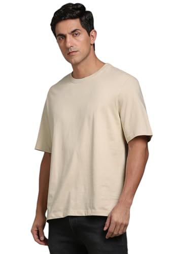 Image of Louis Philippe Men's Boxy Fit 16s Compact Premium Single Jersey Silicon HD Branding Half Sleeve Solid T-Shirt