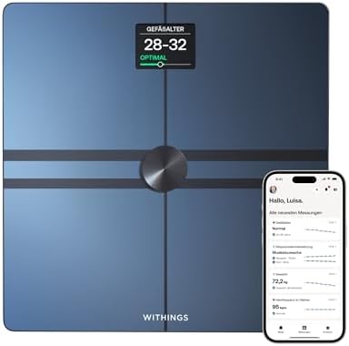 WITHINGS Body Comp — WLAN Smart Waage mit vollständiger Körperanalyse inkl. Fettanteil, Muskelmasse, Knochendichte, Viszeralfett, Digitale Personenwaagen /Körperfettwaage mit Bluetooth