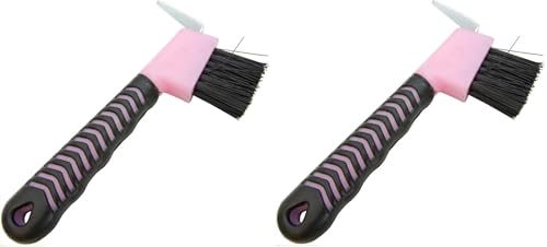 Hoof Pick Brush with Rubber Handle - 2 Pack (Pink 2 Pack)