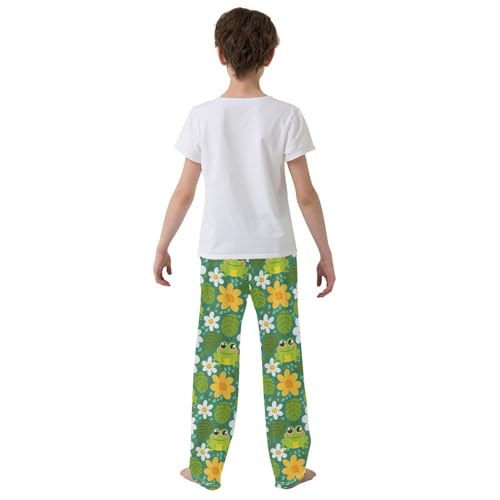 Cute Frog Flower Head with Leaf Background Pajamas Bottoms with Pockets Comfy Pjs Sleepwear Elastic Waistband Pajamas Pants Lounge Pants for 6-14 Years3