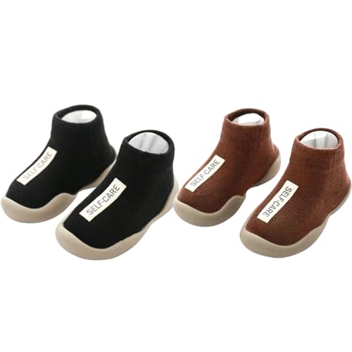 2 Pairs Baby Sock Shoes Toddler Infant Non Slip Soft Rubber Sole Slippers First Walking Shoes for Baby Boys Girls