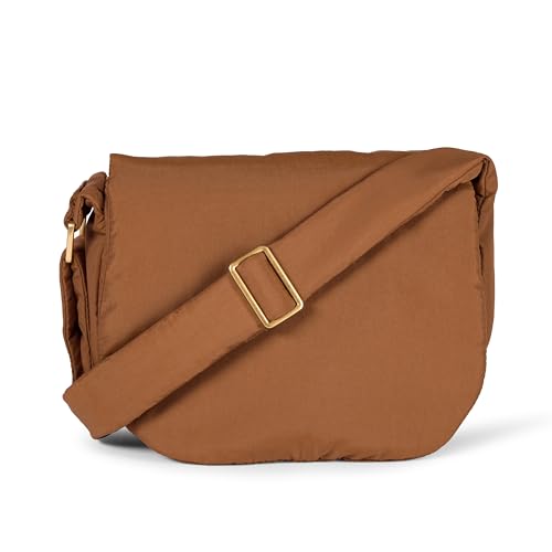 Amazon Essentials Bolso Bandolera Ajustable con Solapa de Nailon Mujer, Marrón, Talla única