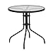 Flash Furniture Lila 28'' Round Glass Metal Table with Black Rattan Edging and 4 Black Rattan Stack Chairs