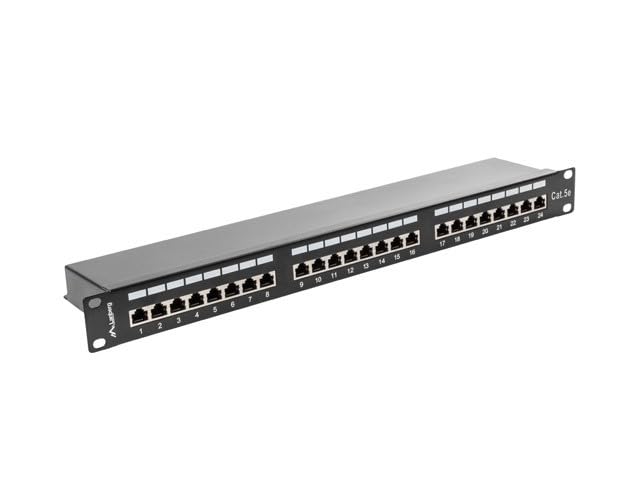 LANBERG Patch Panel 24 Porte 1U, Cat. 5E, Schermato, Nero