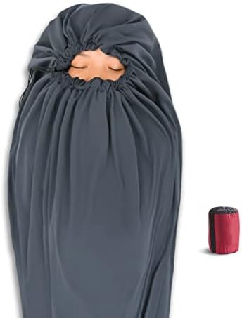 Litume Velvet Fleece Sleeping Bag Liner Add Up to 14F, Anti Static Mummy Sleeping Sack Backpacking, Camping, Traveling, Lightweight Sleep Sack with Drawstring Hood (No Zipper)