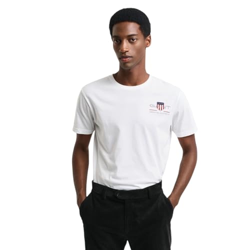 Gant Herren REG Archive Shield EMB SS T-Shirt, White, Standard – Ansicht 1