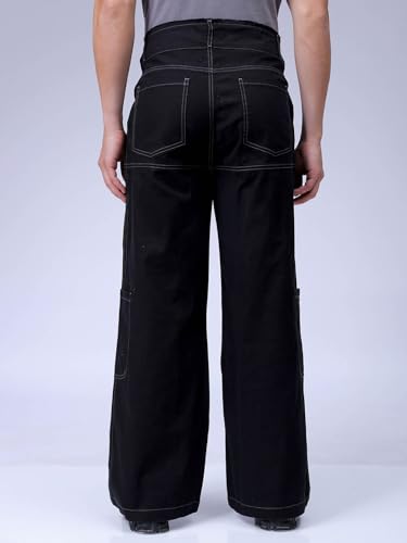 Image of The Indian Garage Co Men Loose Wide Leg Solid Mid-Rise Cargo Trousers