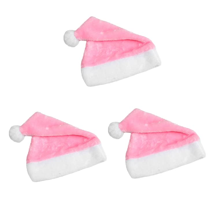 XGOPTS 3 Pieces Pink Christmas Santa Hat for Adult Soft Plush Xmas Santa Hat for Christmas New Year Festive Holiday Party - Image 2