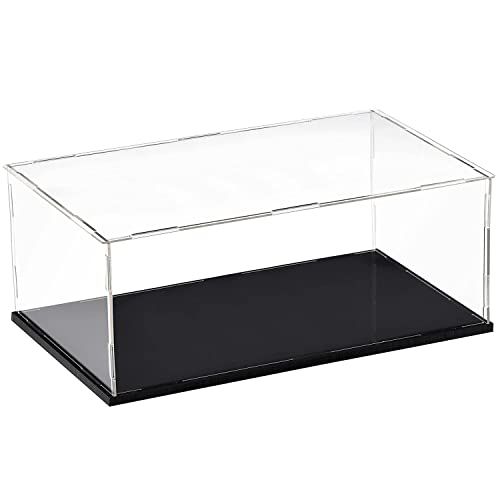 ACRLIE Vitrine pour Collection, Boîte Acrylique Boîte Plexiglas de Rangement Cube Transparente pour Figurines, Vitrine Comptoir pour Salon, Présentoir Anti-poussière avec Base et Bande Lumineuse