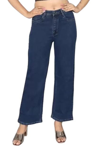 linaria Women's Wide Leg Baggy Jeans, Dark Blue, Loose Fit Denim (in, Numeric, 34, Regular, Dark Blue)-picture-56