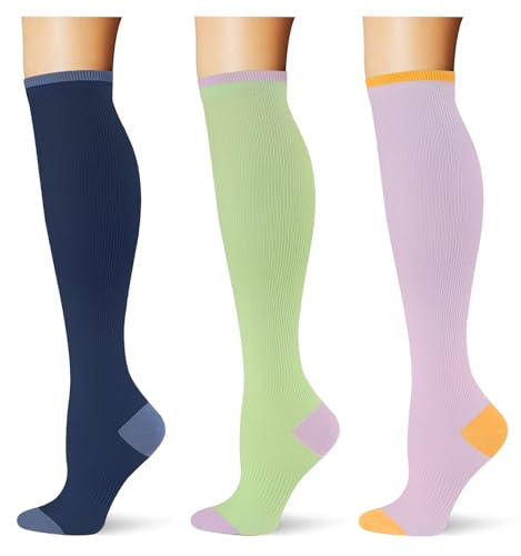 Image of (3 pairs) Compression Socks 20-30 mmHg Long Knee High Socks for Women Men Support Athletic Travel Daily Wear