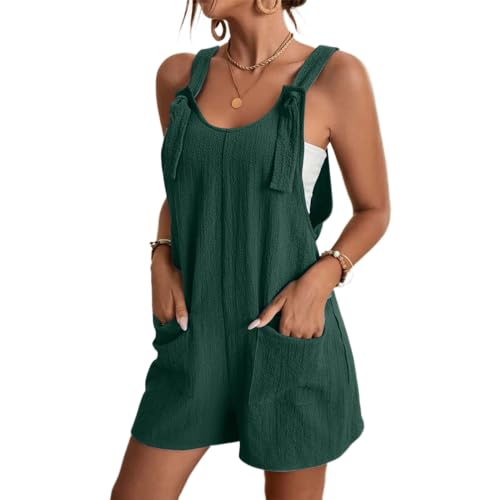 Zeagoo Hängselbyxor dam kort hängselbyxklänning retro lös jumpsuit klänning en linje axelbandsklänning klänning casual lekdräkt S-XXL, Mörkgrön, L