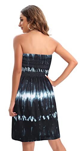 Rosemia Summer Dress For Women Beach Casual Strapless Cover Ups Tie Dye Off Shoulder Sundresses(Tiedyed Black,X-Large) #TOP5