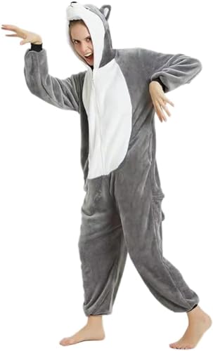 PENGMAI Unisexe Adulte Pyjama Combinaison Animaux Onesies Halloween Costume Animal Cosplay Husky Le Chien Déguisement Loungewear