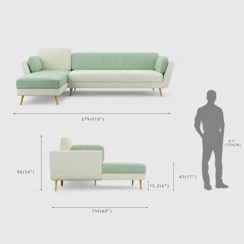 Image of Nuvola Air Premium Latex Fabric Sofa | 3, 4 & 5 Seater Options | 2 & 3-Toned Variants | Ultra-Soft Deep Seating Comfort | Modern Living Room Sofa | 3-Year Warranty (Mint Green and White, LHS, 5)