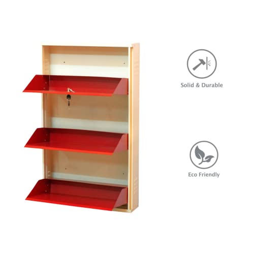 Image of Delite Kom 24 Inch Wide, 3 Shelf Metal Shoe Rack Wall Mounted for Home with Central Lock Holds Upto 9 Shoes or 15 Slippers Pair | 1 Year Warranty | (41 x 24 x 5 Inch, Ivory Brick Red) DIY Space Saving