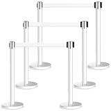 YVYKFZD Absperrpfosten Absperrung mit einziehbarem Gürtel, Edelstahl Sperrpfosten, weiße Personenleitsystem, Hochleistungs absperrständer, for Hotels, Banken(6 pcs,2 m/6.5 ft)