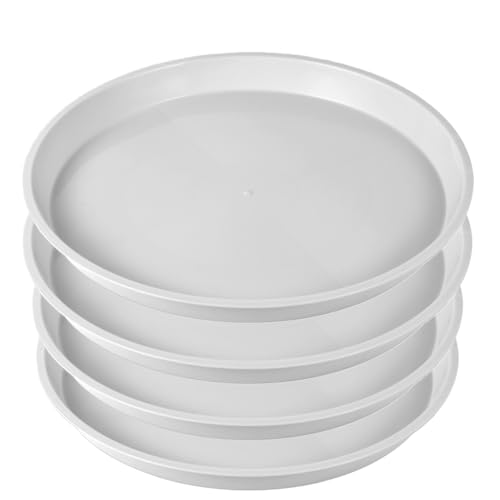 Kichwit 4 Pack 13.5 Inch Plant Saucer, Round Plastic Plant Trays for Indoor & Outdoor (White, 13.5 Inch)