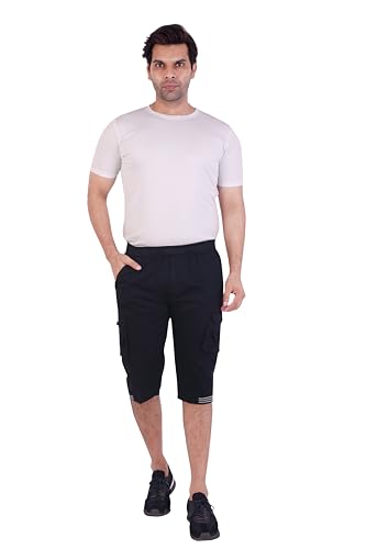 Image of Men Cotton Regular Fit Solid Knee Length Short | 2 Zipper Pocket | 4 Button Pockets | Versatile Half Pants for Everyday -