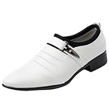 LMGYZUR Men's Strap Buckle Slip-on Dress Loafers Shoes Formal Tuxedo Leather Shoes for Male Business Work Office (White, Adult, Men, 11, Numeric, US Footwear Size System, Medium)