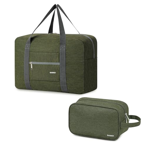 Narwey Foldable Travel Duffel Bag With Toiletry Organizer Traveling Dopp Kit Shaving Bag