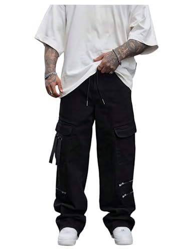 SHENHE Men's Casual Cargo Pants Elastic Waist Drawstring Hip Hop Punk Trousers Streetwear
