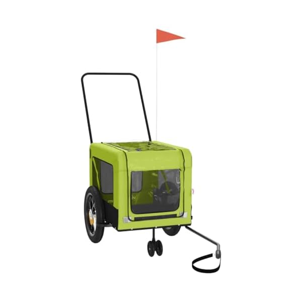 vidaXL Fahrradanhänger Hunde, Hundeanhänger mit Reflektoren Flagge, Hundetransporter Maximale Belastbarkeit 30 kg, Haustier Transportwagen, Grün Schwarz Oxford-Gewebe Eisen