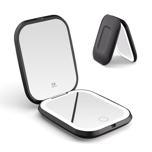 WOBSION 5X Magnification Compact Travel Makeup Mirror with Light