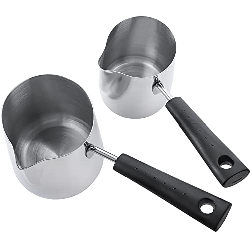 Dicunoy Set of 2 Milk Butter Warmer Pot, 350ml/650ml Turkish Coffee Pot with Cleaning Brush, Stovetop Chocolate Melting Pan - Image 4