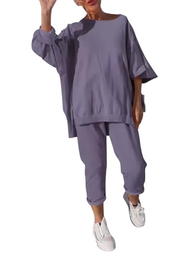 shownicer Jogginganzug Damen Zweiteiler Trainingsanzug Langarm Tops Und Hose Freizeitanzug 2 Teiler Hausanzug Sportanzug Einfarbig Lounge Set A Violett XL shownicer Jogginganzug Damen Zweiteiler Trainingsanzug Langarm Tops Und Hose Freizeitanzug 2 Teiler Hausanzug Sportanzug Einfarbig Lounge Set A Violett XL